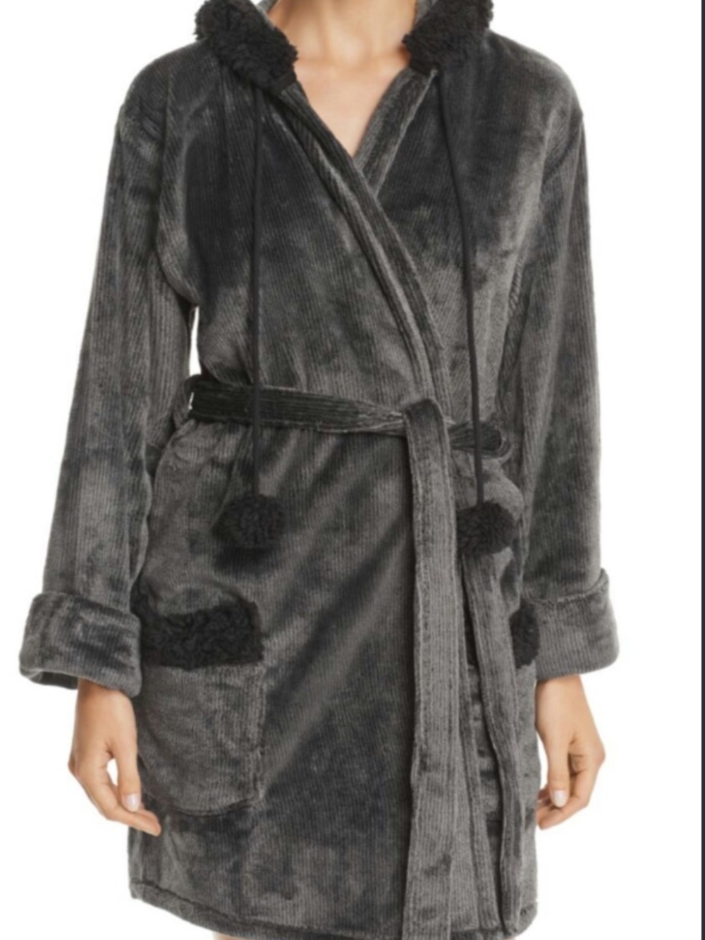 NWT P.J. Salvage Cozy Light Gray Hooded Robe